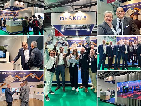 Collage of the DESKO trade fair stand with team photos, customer meetings and branding 