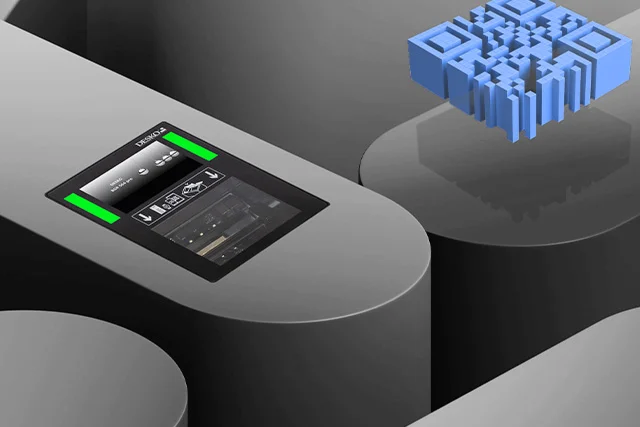 DESKO BGR 504 pro - schwarzer quaderf&ouml;rmige Barcodescanner der ein gro&szlig;es Farbdisplay mit zwei LED-Anzeigen besitzt und eine gro&szlig;e Scanfl&auml;che hat