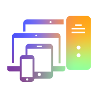Symbol verschiedener Geräte wie PC, Laptop, Tablet und Smartphone