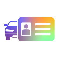Icono coloreado con tarjeta de identidad y coche, que simboliza un permiso de conducci&oacute;n.