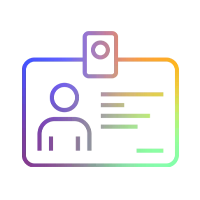 Icono coloreado de una insignia con clip, s&iacute;mbolo de persona y l&iacute;neas de texto, que representa una insignia de empleado.