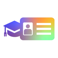 Icono coloreado con remate y tarjeta de identificaci&oacute;n, que simboliza un carn&eacute; de estudiante.