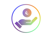 Kreisf&ouml;rmiges Icon mit Farbverlauf zeigt eine Hand, die eine M&uuml;nze symbolisch h&auml;lt.