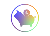 Rundes Icon mit Farbverlauf, zeigt ein Sparschwein mit M&uuml;nze.