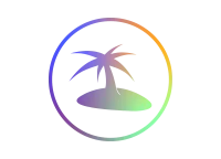 Rundes Icon mit Farbverlauf zeigt eine Palme auf kleiner Insel.