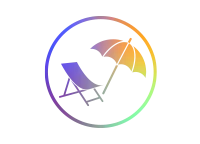 Rundes Icon mit Farbverlauf zeigt einen Liegestuhl mit Sonnenschirm.