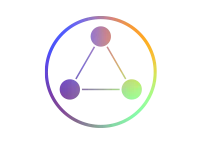 Rundes Icon mit Farbverlauf zeigt drei verbundene Punkte als Dreieck.