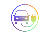 Rundes Icon mit Farbverlauf zeigt ein Auto mit Stecker.