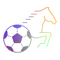 Symbole stylis&eacute; avec une t&ecirc;te de cheval et un ballon de football, repr&eacute;sent&eacute; par un graphique lin&eacute;aire avec un d&eacute;grad&eacute; de couleurs.