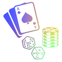 Des cartes &agrave; jouer stylis&eacute;es, des d&eacute;s et des jetons de casino empil&eacute;s sous forme de graphiques lin&eacute;aires color&eacute;s.