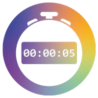 El icono circular con gradiente de color muestra un cron&oacute;metro con indicaci&oacute;n digital de la hora.