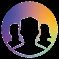S&iacute;mbolo circular con degradado de color que muestra a tres personas estilizadas.
