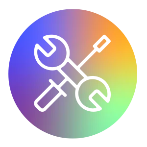 Crossed spanner and screwdriver as a symbol for maintenance or service, shown against a circular colour gradient.