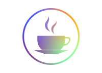 Abstraktes Icon mit Farbverlauf zeigt eine dampfende Kaffeetasse im Kreis.