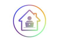 Icon zeigt eine Person am Arbeitsplatz im Haus.