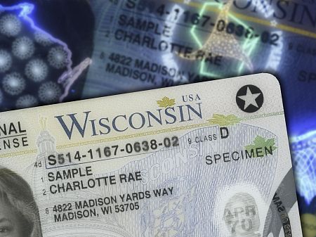 Représentation détaillée d'un permis de conduire américain de l'État du Wisconsin