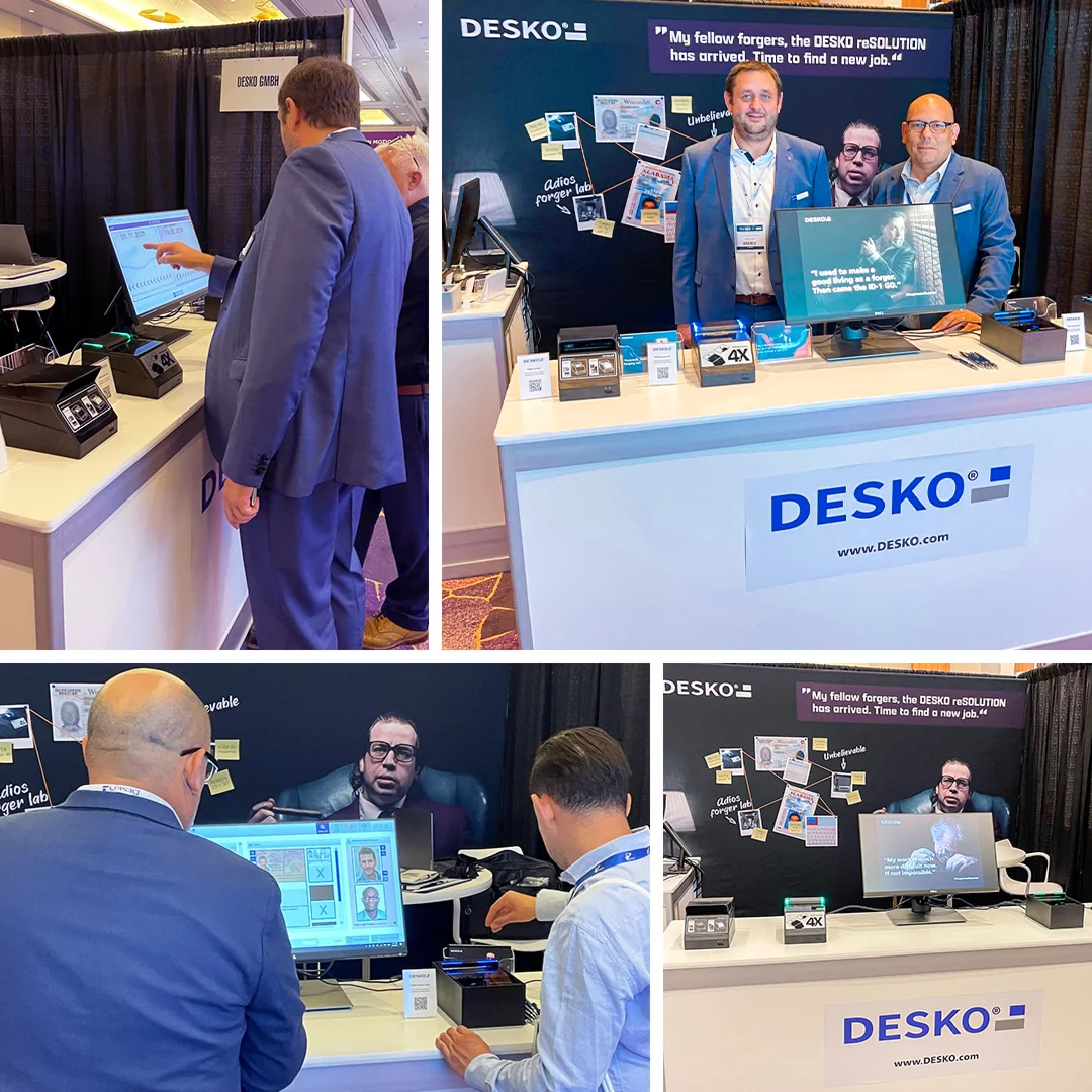 Stand DESKO avec d&eacute;monstrations en direct de reSOLUTION, entretiens avec les visiteurs et pr&eacute;sentation du scanner 4X.
