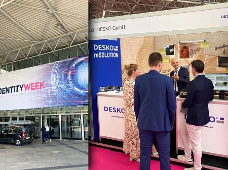 Entrance to the Identity Week trade fair and DESKO stand with product demo and consultation on identity verification.