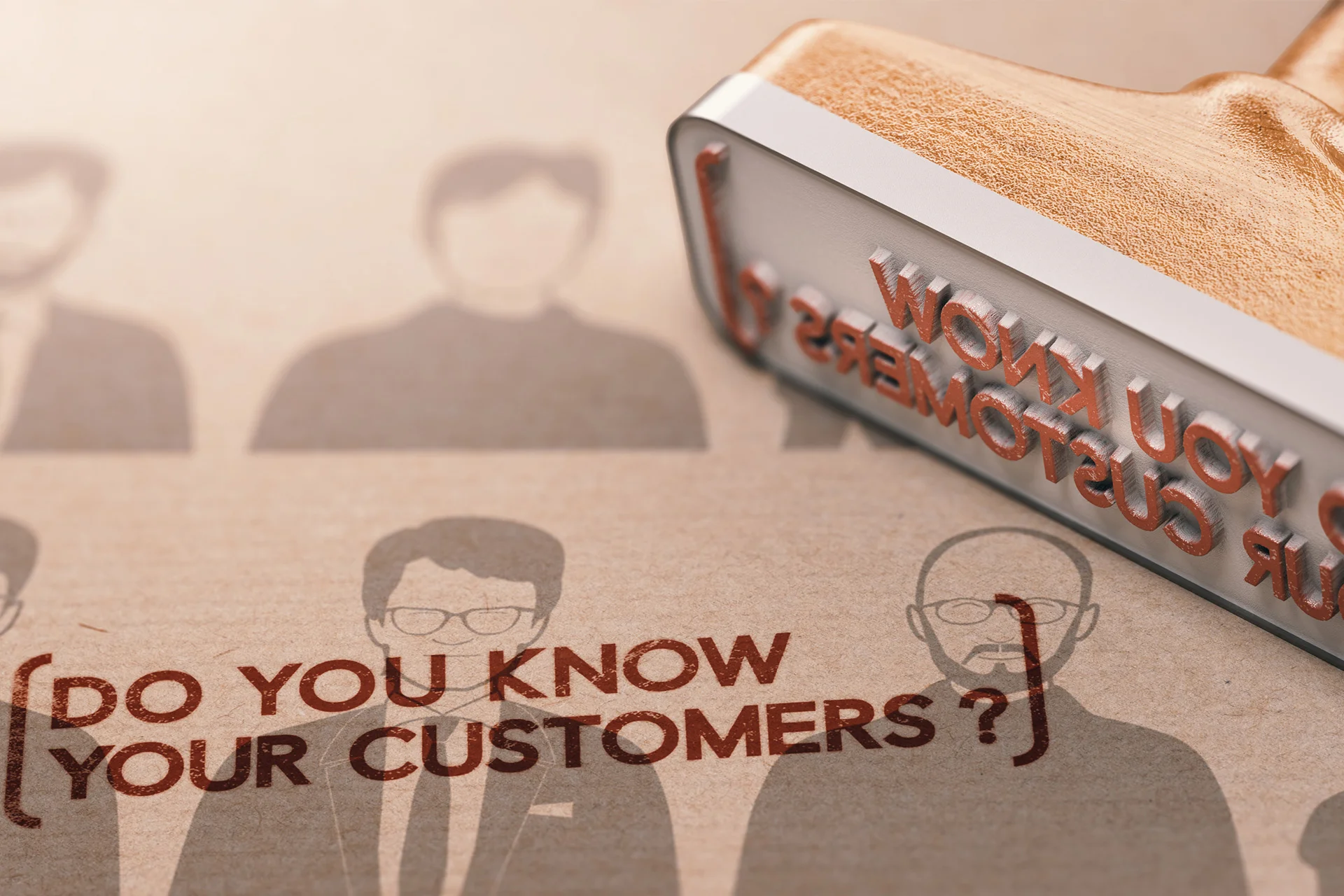 Tampon avec l'inscription "Do You Know Your Customers ?" sur papier